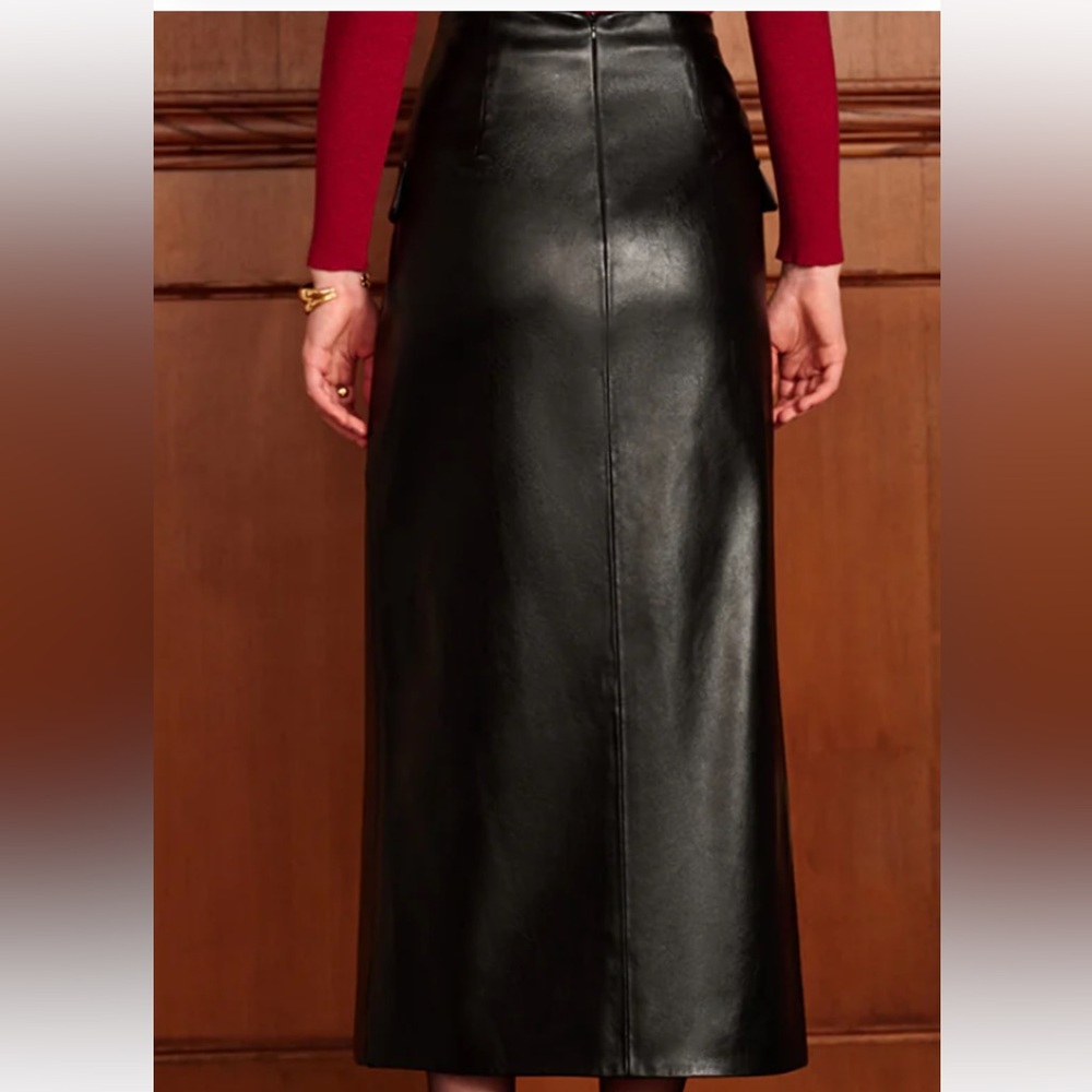 NWT Commense Black PU Leather Buttoned Straight Maxi Skirt - Sz L - Picture 2 of 7